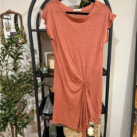 Mod Ref Asymmetrical Pink Tunic Dress with Tie Front 100% linen - Picture 4 of 7